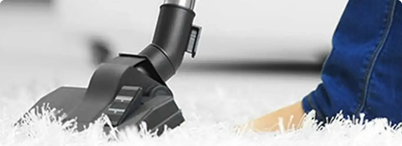 Close-up of a professional vacuuming a white carpet in Lutz.
